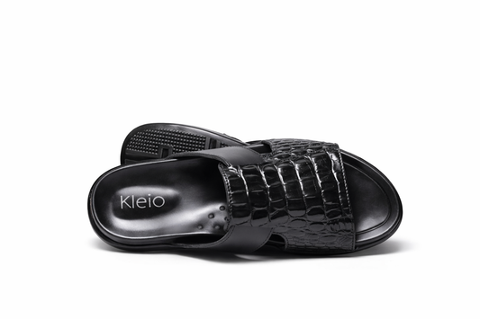 Black Croc Texture Men’s Comfort Slides