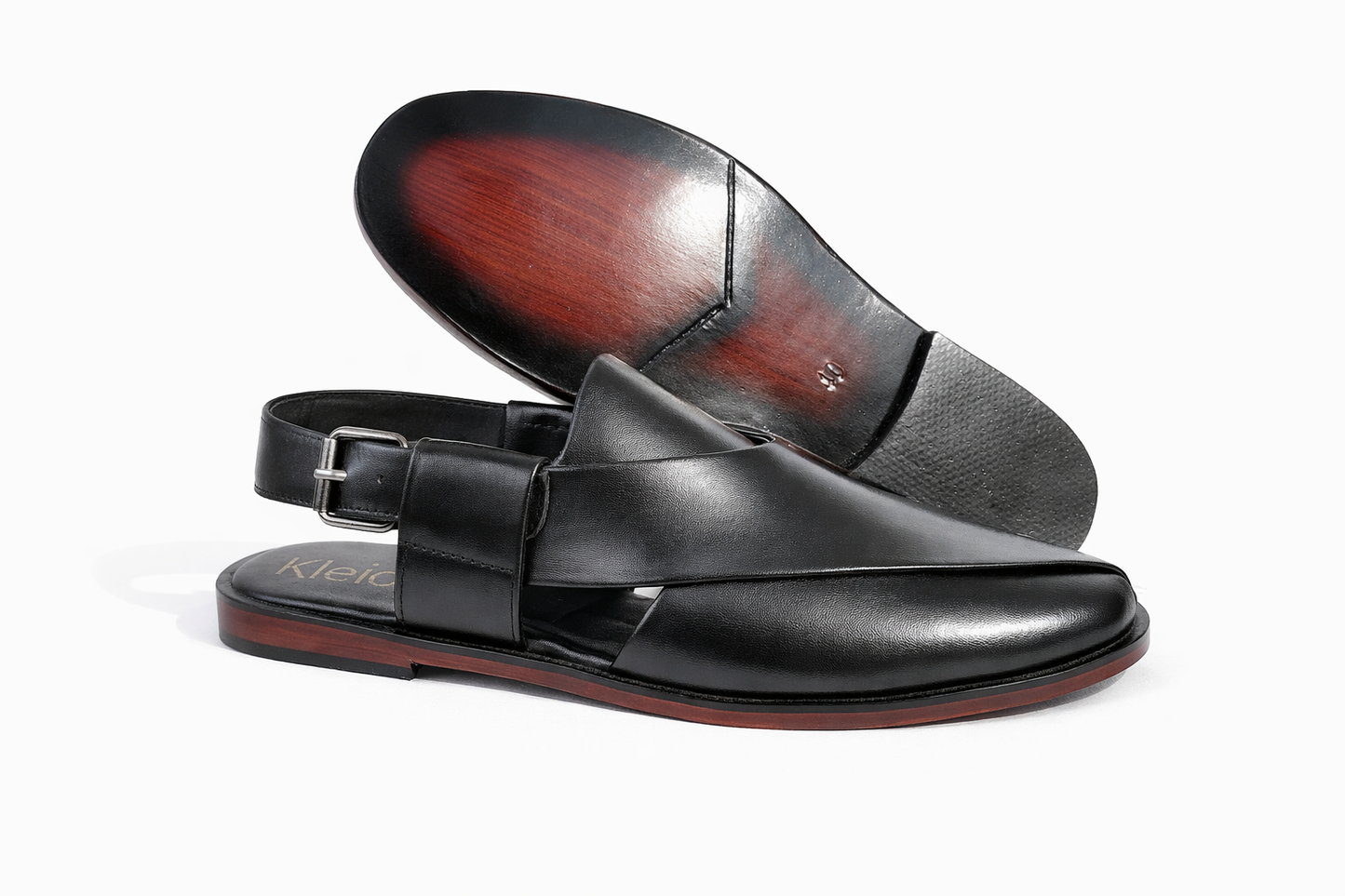 Kleio Premium Black Leather Peshawari Chappal – Eid Collection