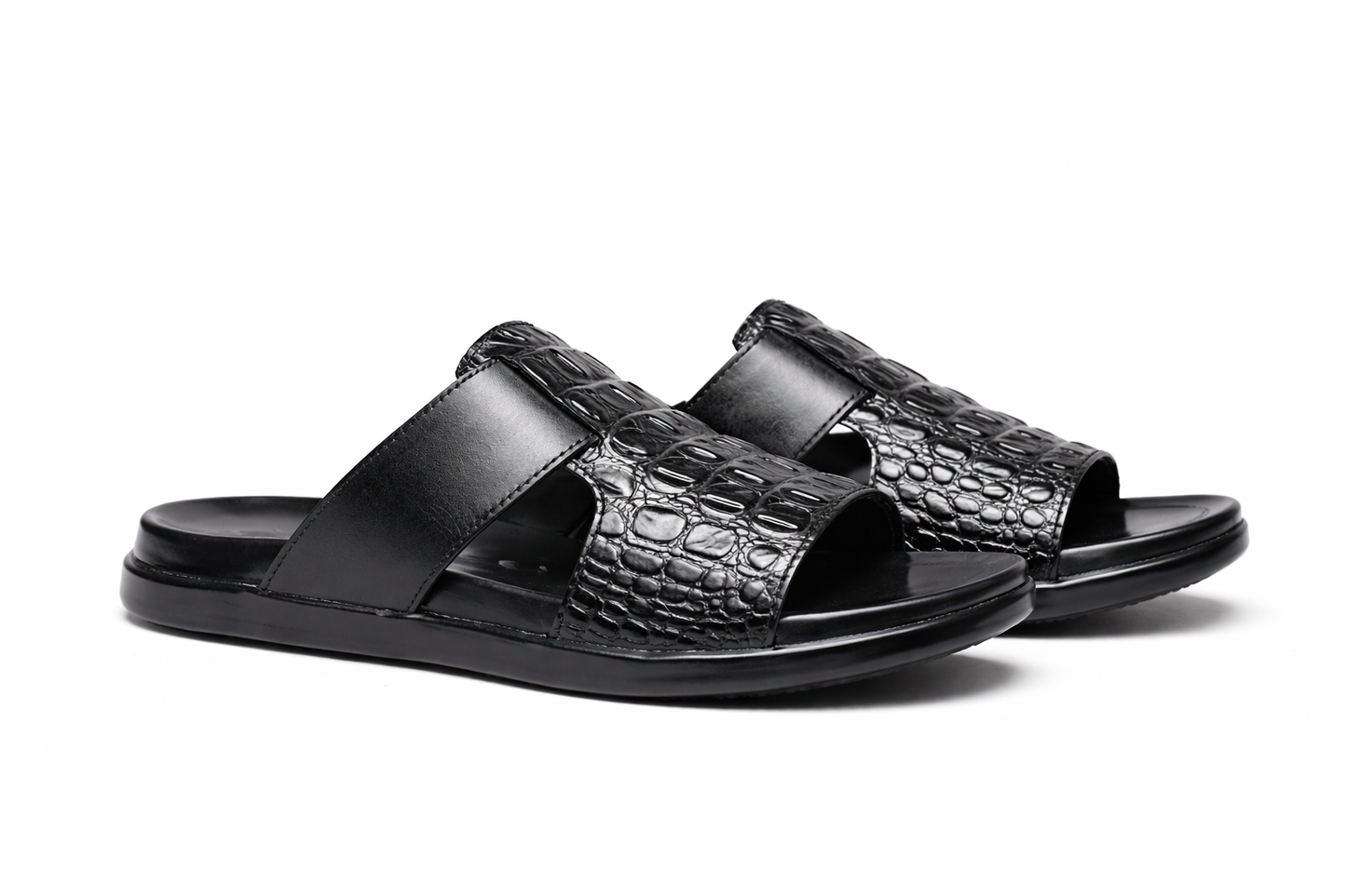 Black Croc Texture Men’s Comfort Slides