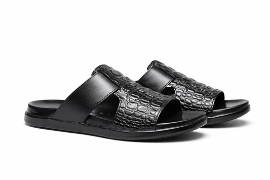 Black Croc Texture Men’s Comfort Slides