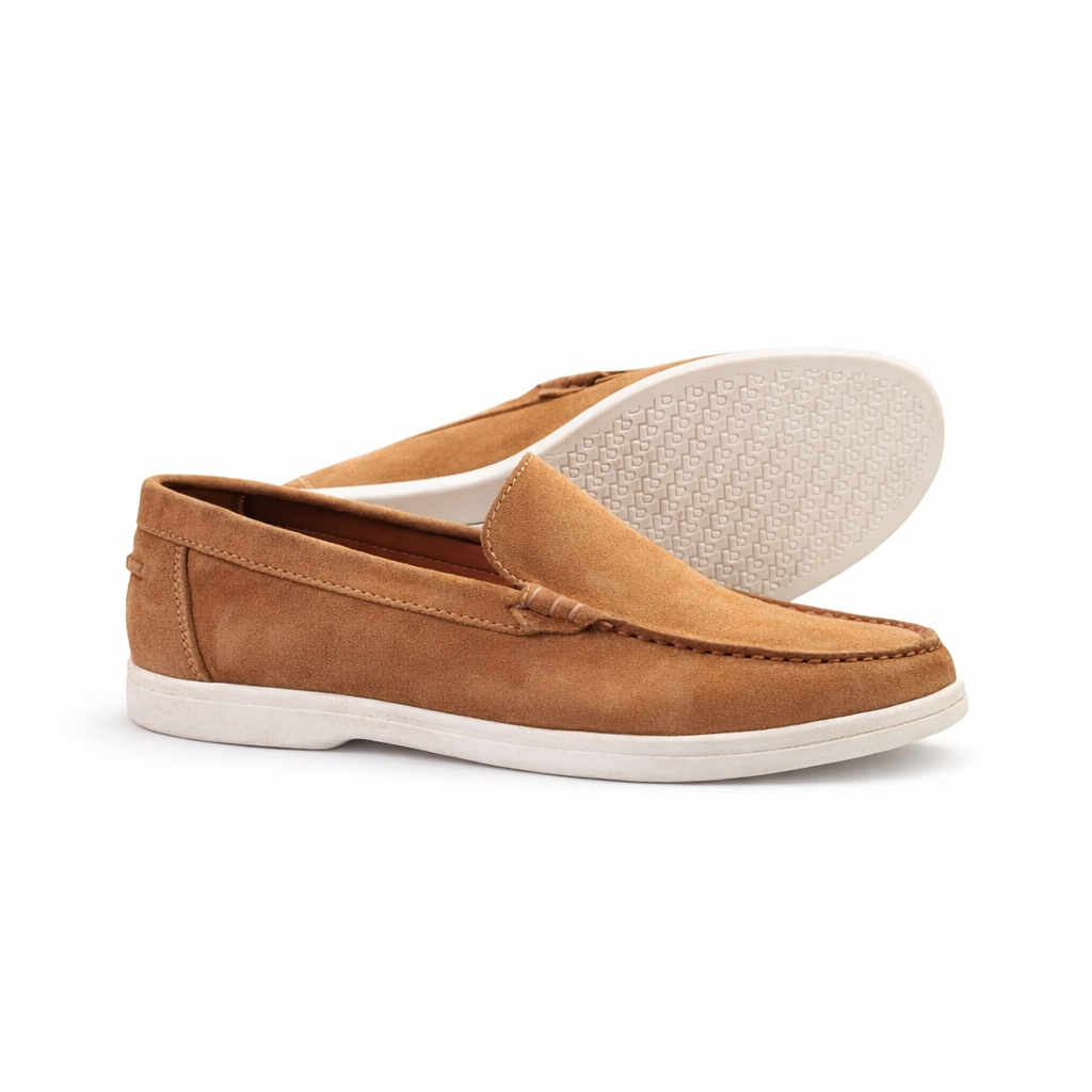 Premium Suede Loafers – Tan Brown with white sole