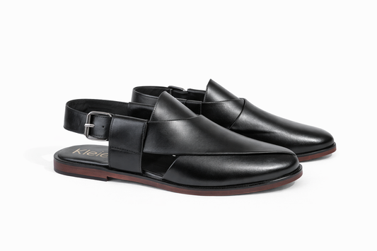 Kleio Premium Black Leather Peshawari Chappal – Eid Collection