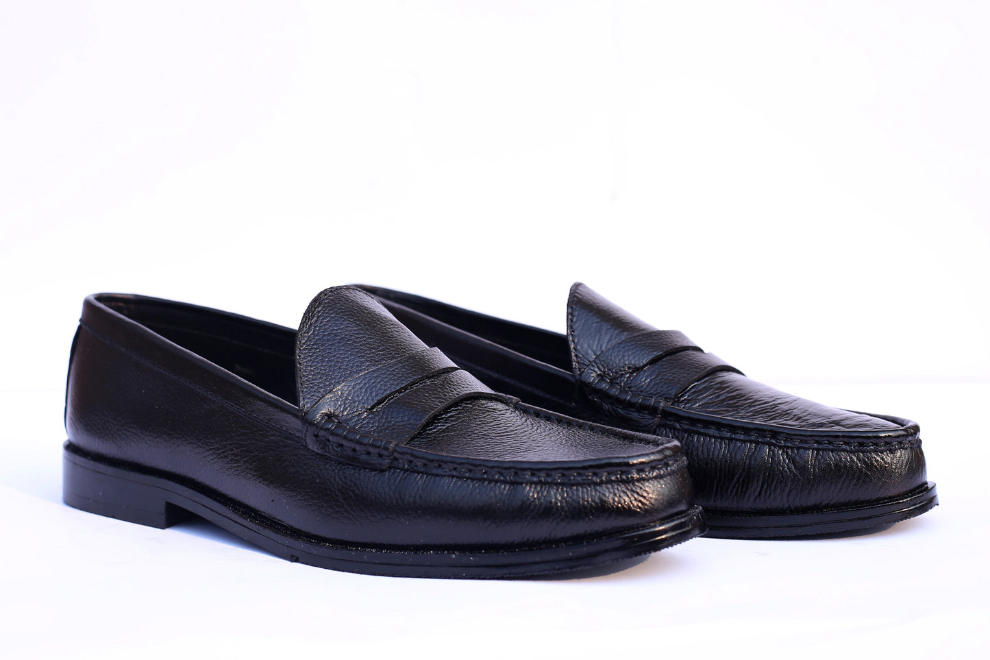 The "Tuscan" Penny Grain Loafers - Midnight Black