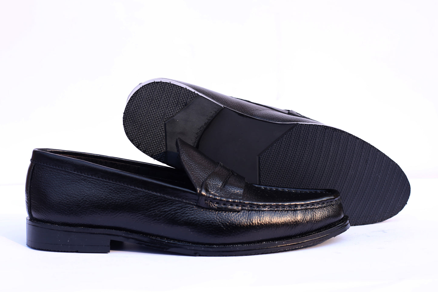 The "Tuscan" Penny Grain Loafers - Midnight Black