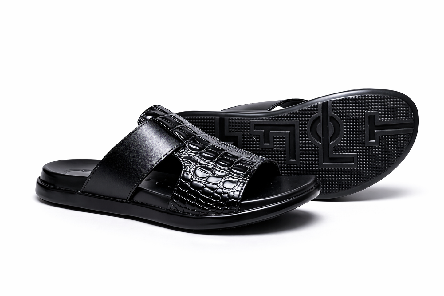 Black Croc Texture Men’s Comfort Slides