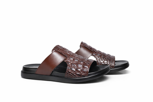 Classic Croc Texture Men’s Comfort Slides – Brown