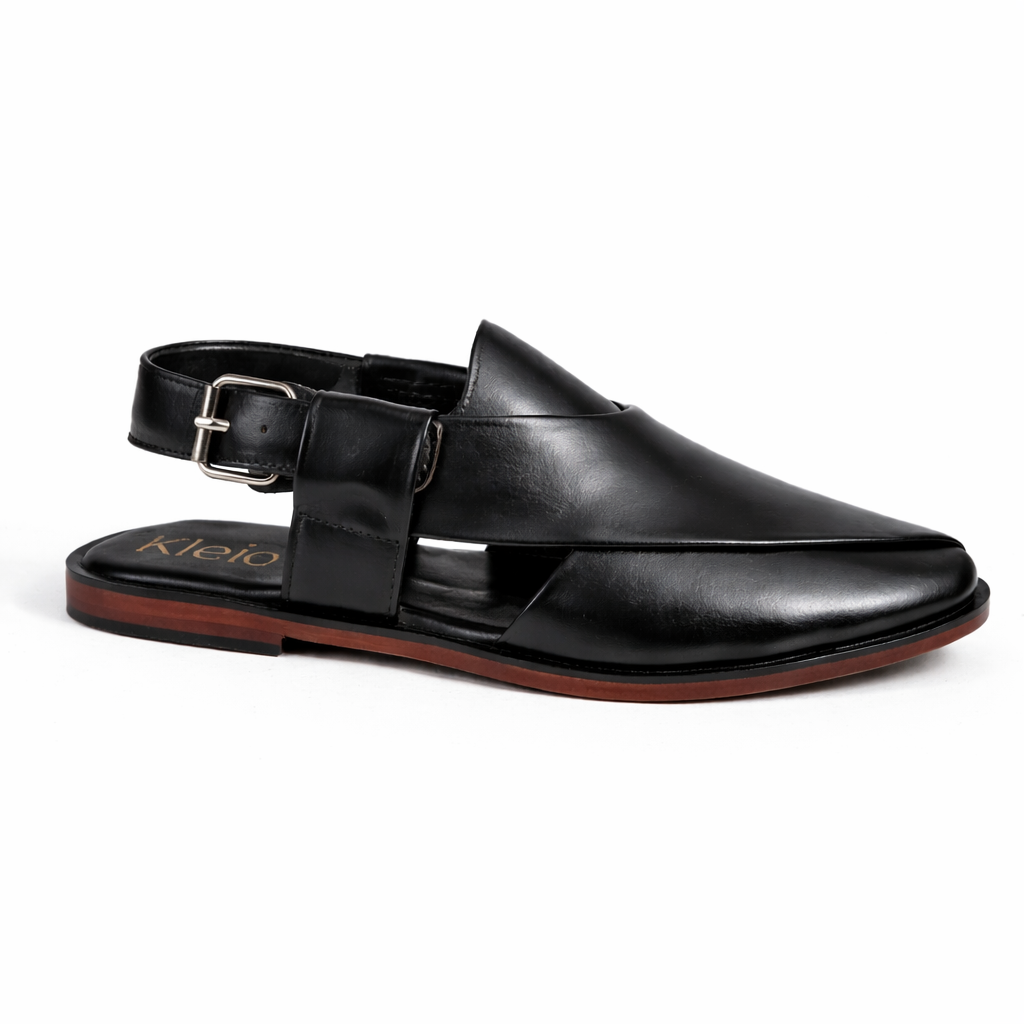 Kleio Premium Black Leather Peshawari Chappal – Eid Collection